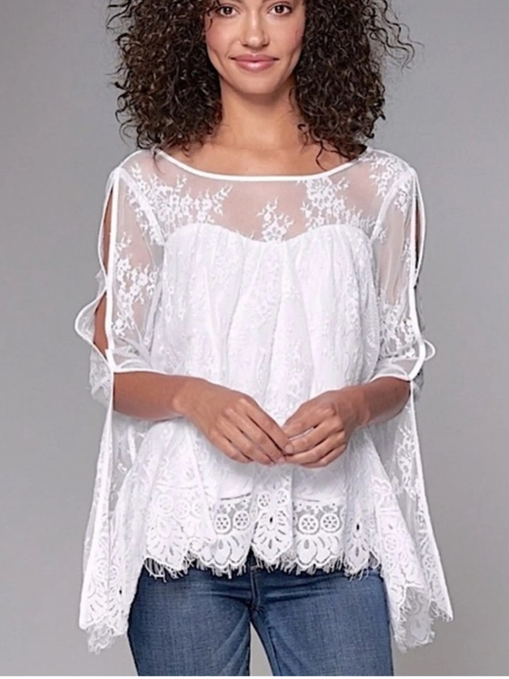 NWT ~ Abercrombie & Fitch White Lace Overlay Boho Top with Open Sleeves ~ S